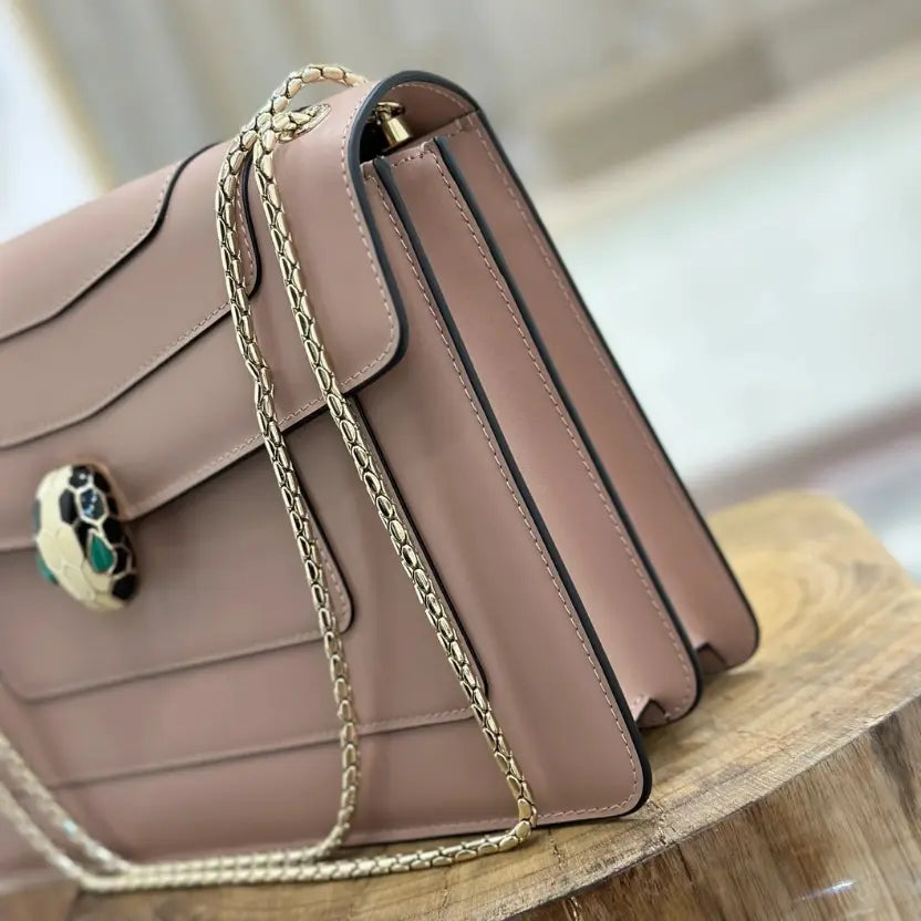 Boutique Level Quality || Bvlgari Serpenti Forever "Double" flap bag in Brown