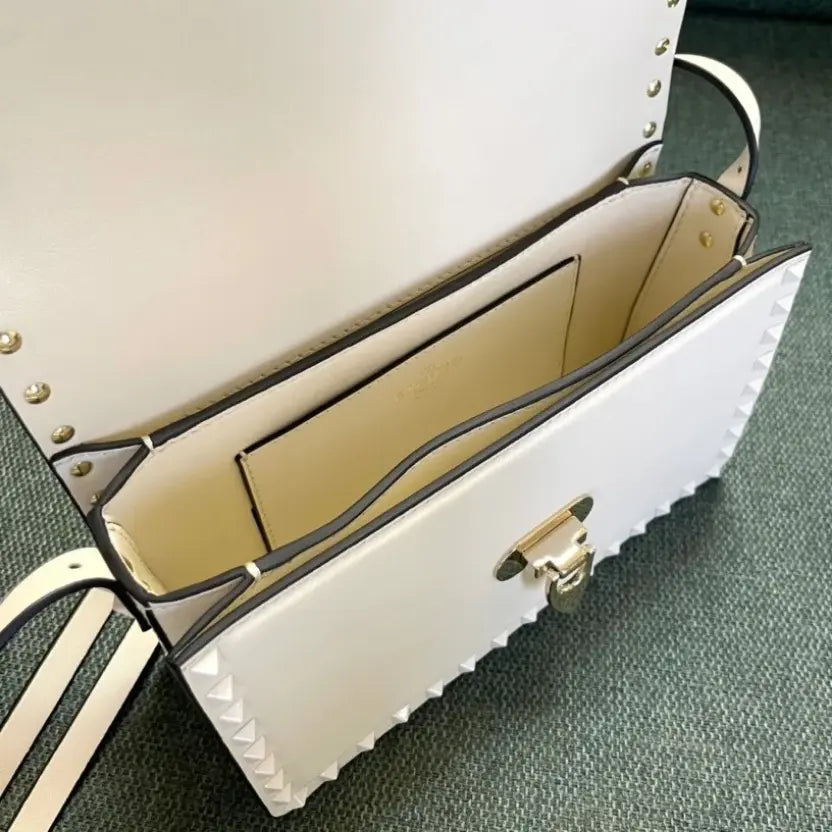 Boutique Level Quality || Valentino Garavani Rockstud23 East-West Shoulder Bag in White