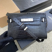 Boutique Quality || YSL Black crocodile pattern/white steel Baguette Bag