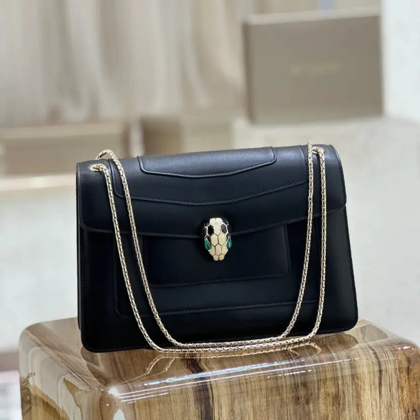 Boutique Level Quality || Bvlgari Serpenti Forever "Double" flap bag in black