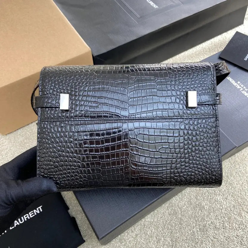 Boutique Quality || YSL Black crocodile pattern/white steel Baguette Bag