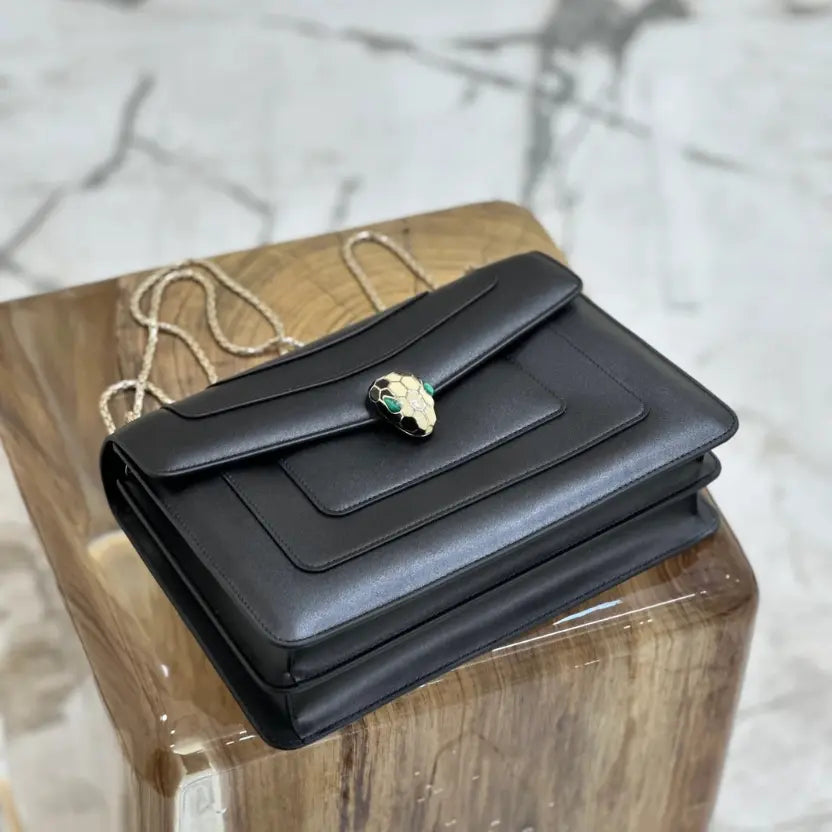 Boutique Level Quality || Bvlgari Serpenti Forever "Double" flap bag in black