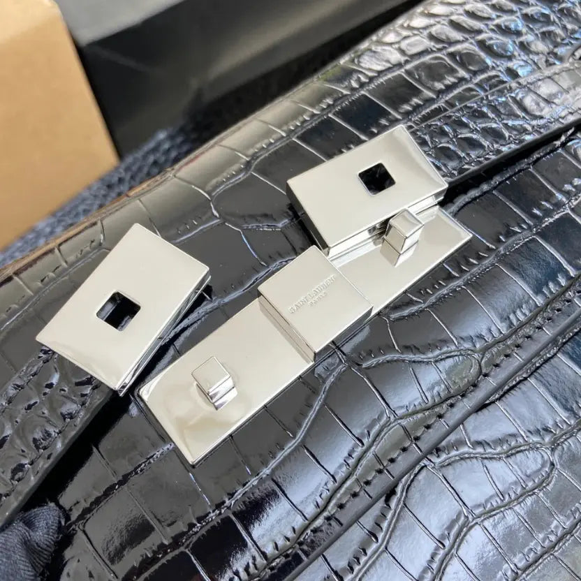 Boutique Quality || YSL Black crocodile pattern/white steel Baguette Bag