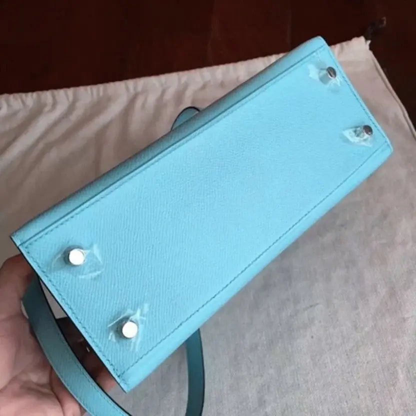 Boutique Quality || Blue Atoll Epsom Hermes Kelly 25cm Sellier Elegant Handbag