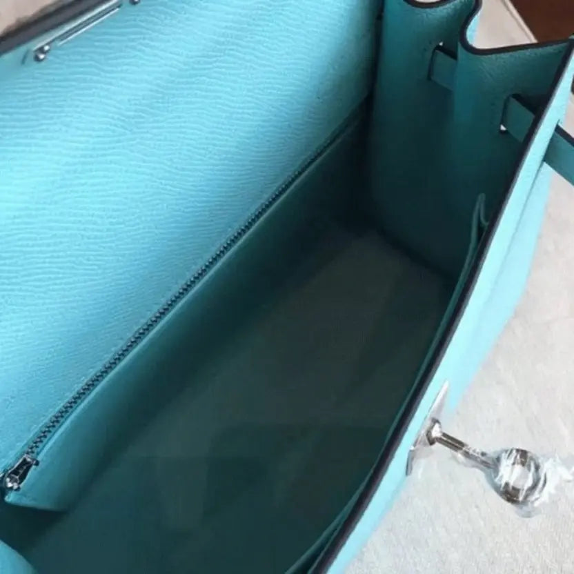 Boutique Quality || Blue Atoll Epsom Hermes Kelly 25cm Sellier Elegant Handbag