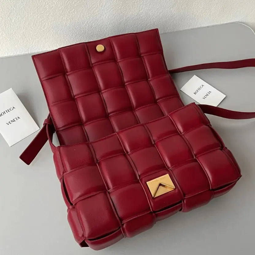 Boutique Quality || Bottega Veneta Faux Padded Cassette Bag In Dark Red