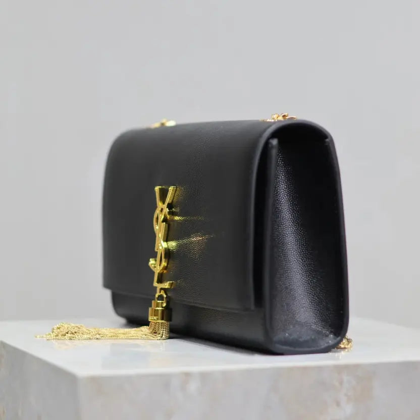 Boutique Quality || KATE 24cm Tassel Bag in Black and Gold