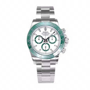 Rolex Cosmograph Daytona with a white dial and a green bezel