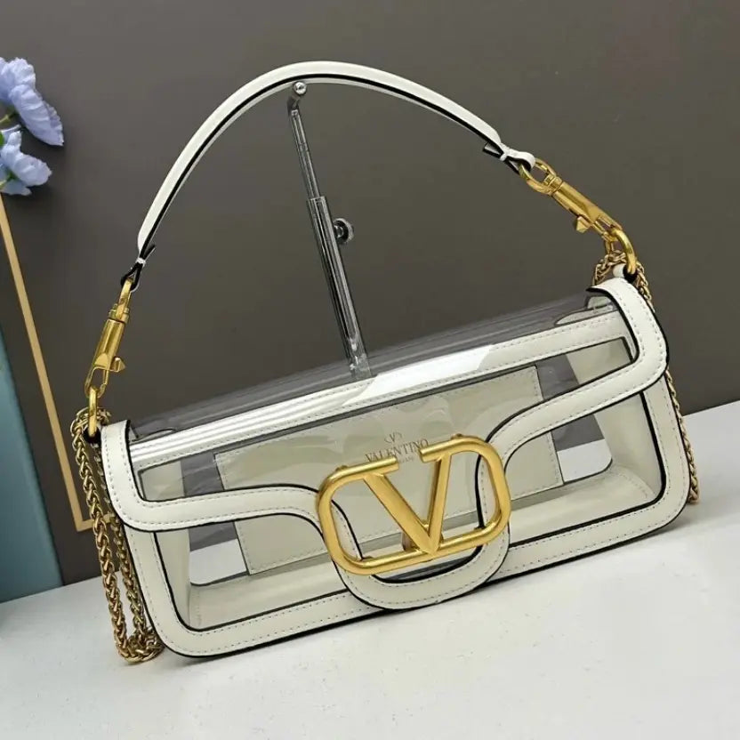 Boutique Level Quality || Valentino Garavani's Transparent Loco Handbag in White