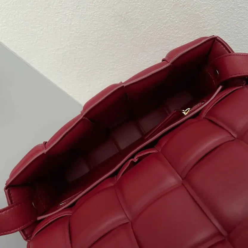 Boutique Quality || Bottega Veneta Faux Padded Cassette Bag In Dark Red