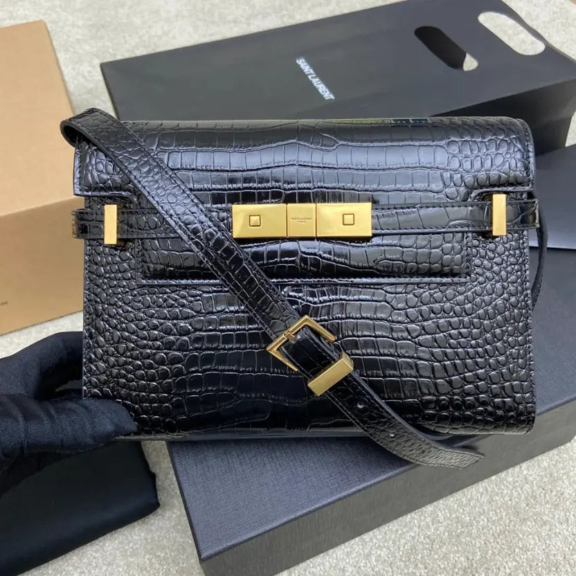 Boutique Quality || YSL Black Crocodile Pattern  Baguette Bag