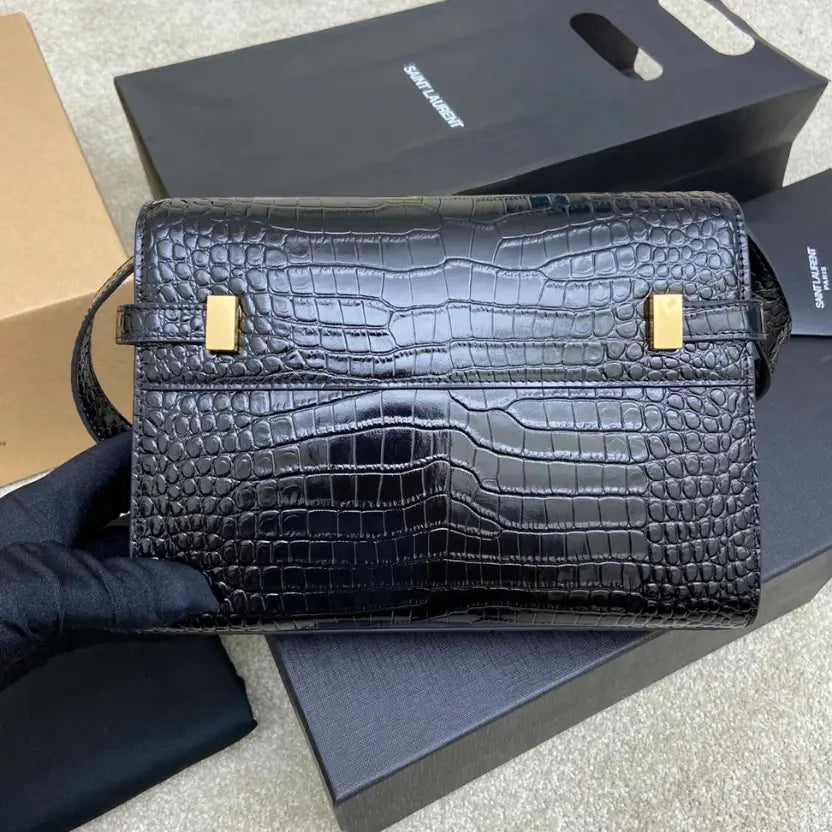 Boutique Quality || YSL Black Crocodile Pattern  Baguette Bag