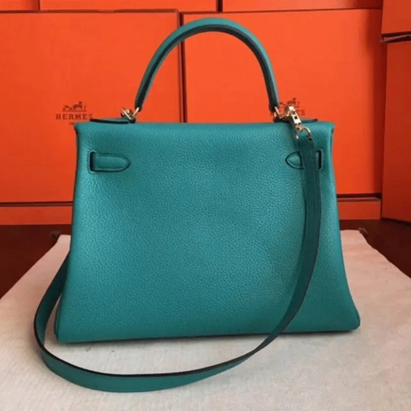 Boutique Quality || Blue Paon Clemence Hermes Kelly Retourne 32cm Handbag