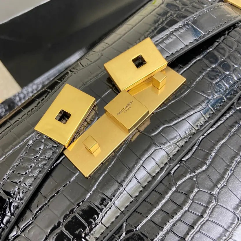 Boutique Quality || YSL Black Crocodile Pattern  Baguette Bag