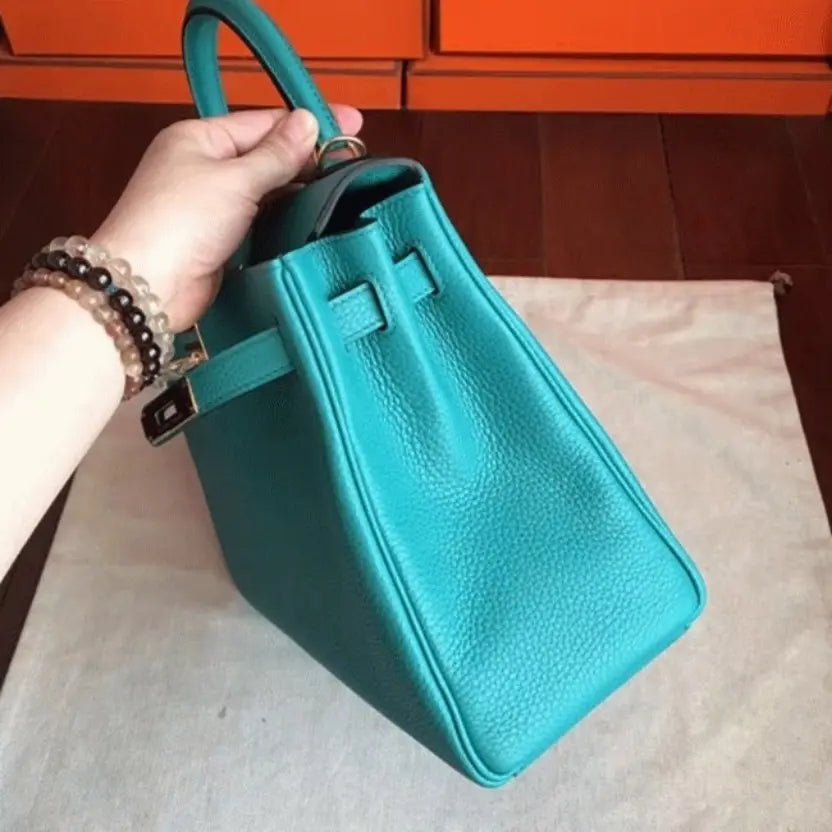 Boutique Quality || Blue Paon Clemence Hermes Kelly Retourne 32cm Handbag