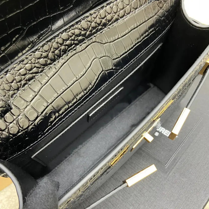 Boutique Quality || YSL Black Crocodile Pattern  Baguette Bag