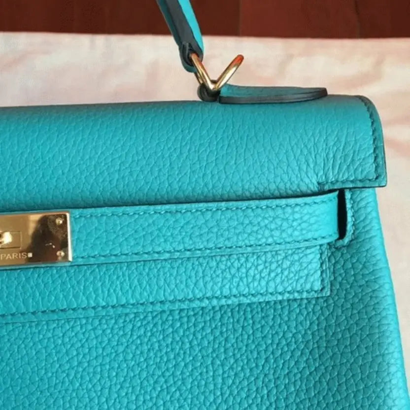 Boutique Quality || Blue Paon Clemence Hermes Kelly Retourne 32cm Handbag