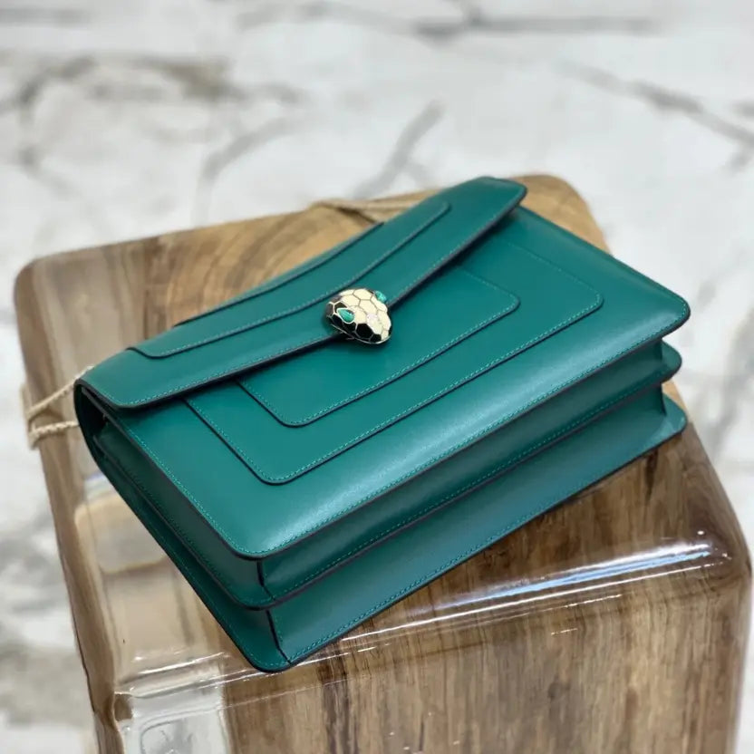 Boutique Level Quality || Bvlgari Serpenti Forever "Double" Flap Bag in Green
