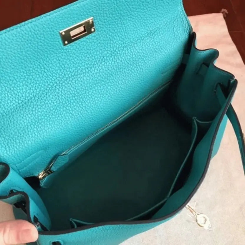Boutique Quality || Blue Paon Clemence Hermes Kelly Retourne 32cm Handbag