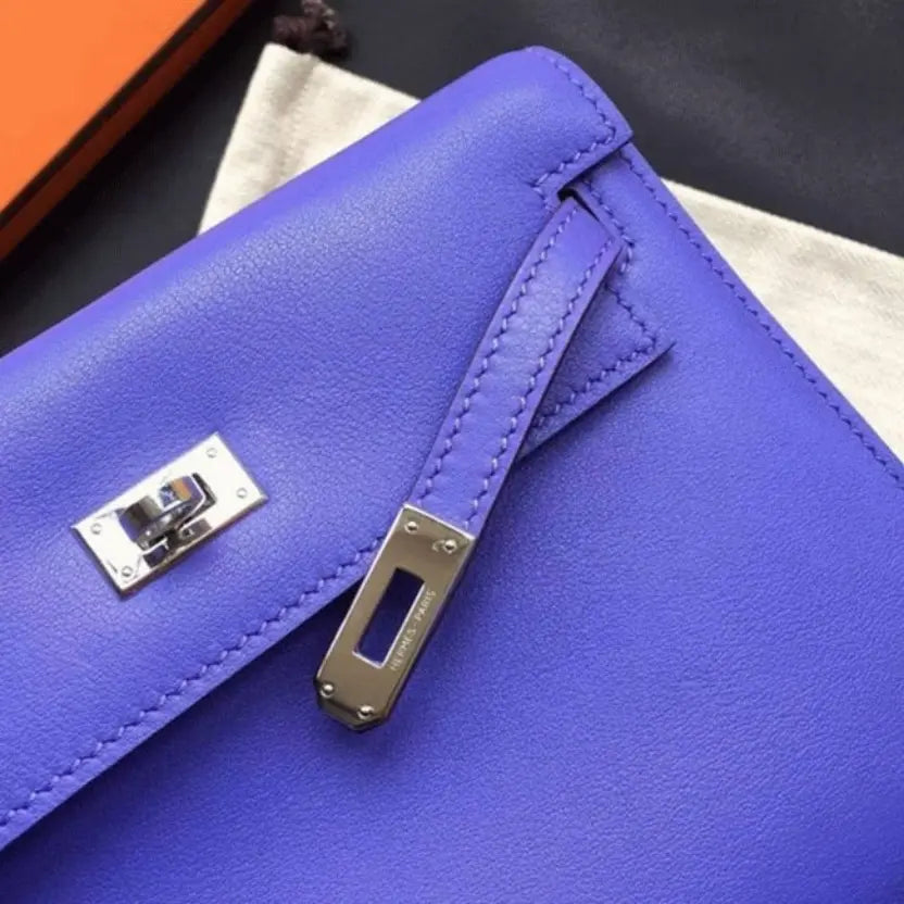 Boutique Quality || Blue Swift Leather Hermes Kelly Danse Shoulder Bag