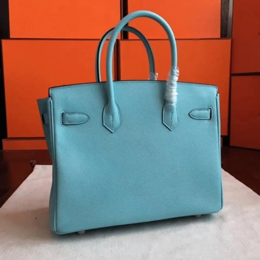 Boutique Quality || Blue Atoll Color Faux Designer Hermes Birkin 35cm Handbag