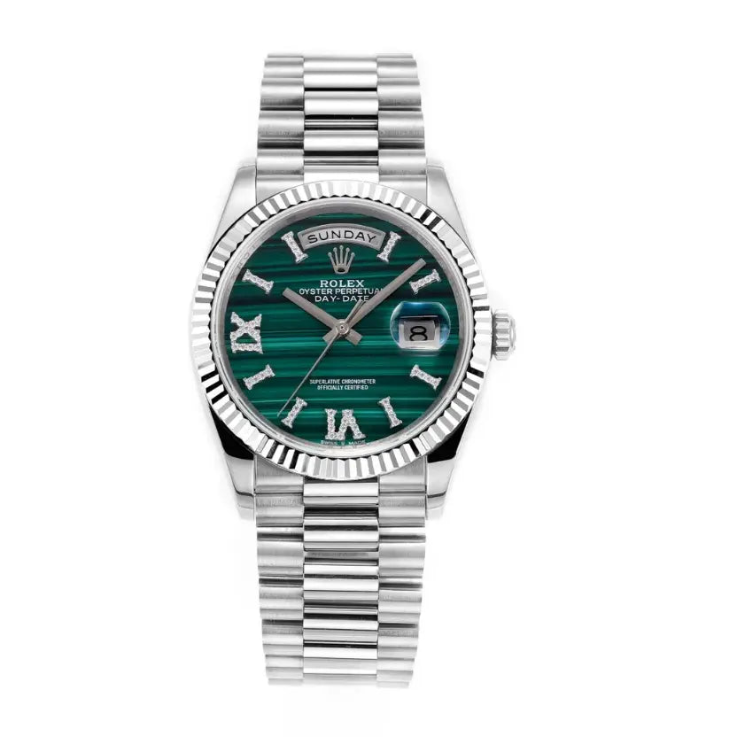 Rolex Day-Date 36 watch with a malachite dial
