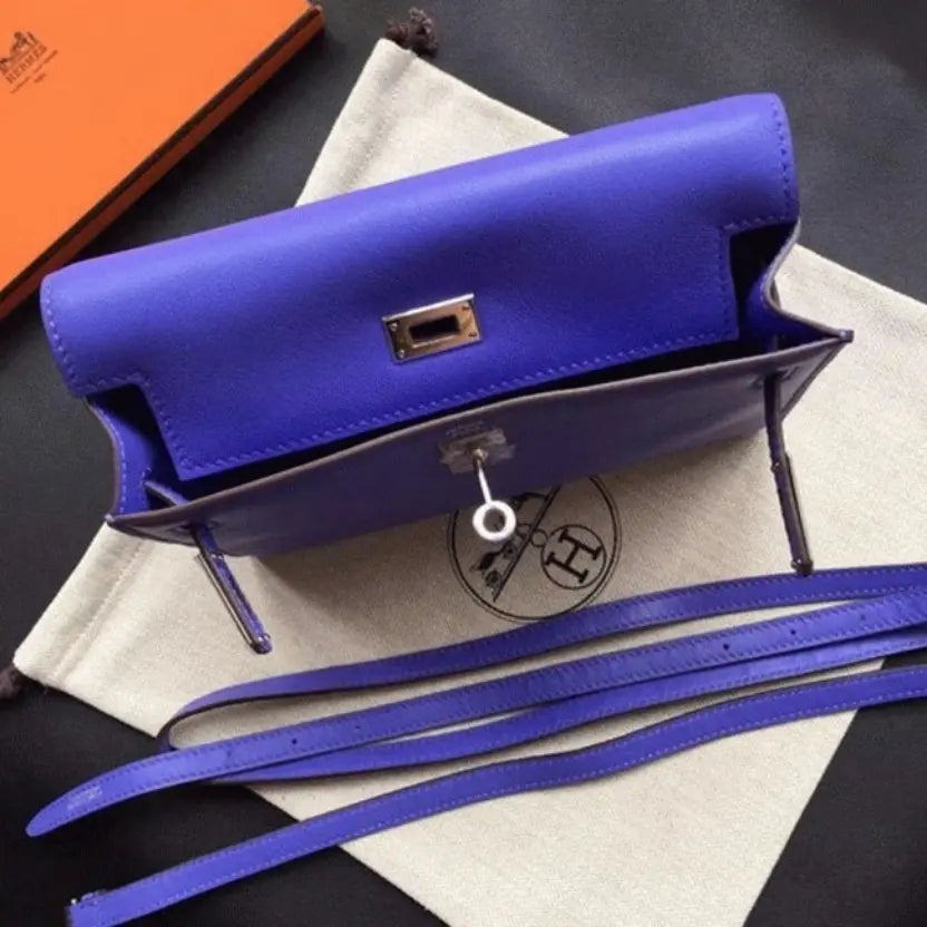 Boutique Quality || Blue Swift Leather Hermes Kelly Danse Shoulder Bag