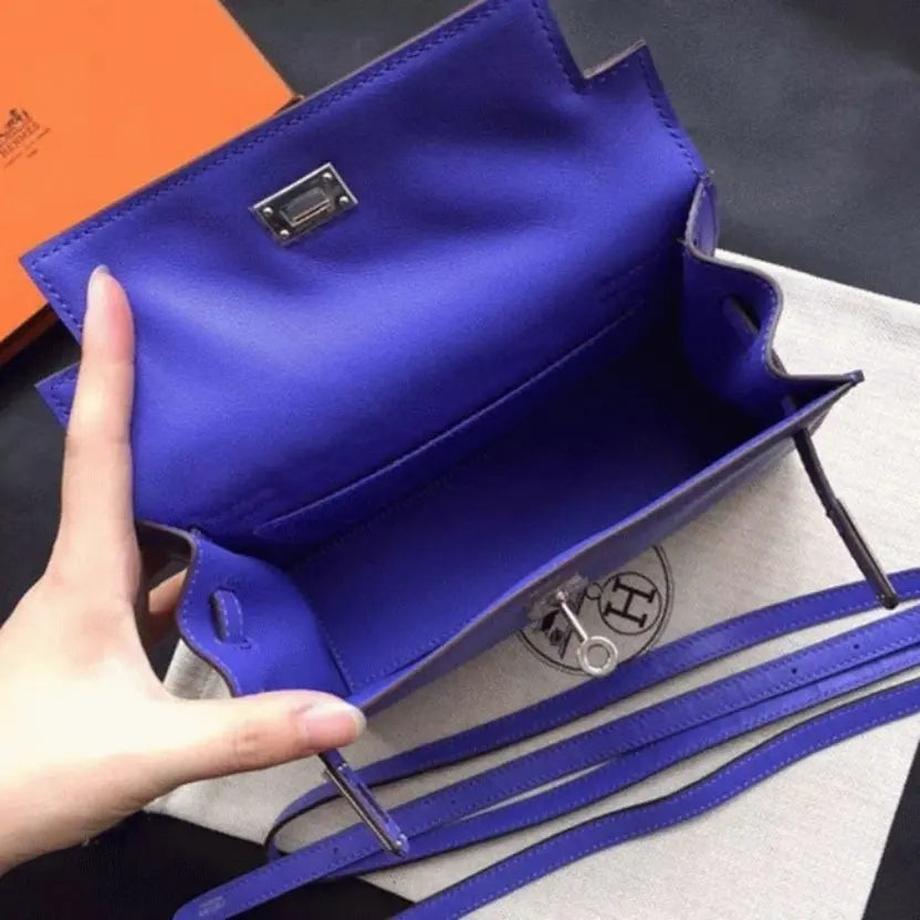Boutique Quality || Blue Swift Leather Hermes Kelly Danse Shoulder Bag