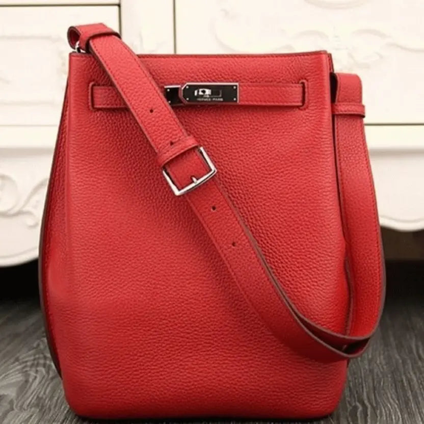 Boutique Quality || Red Leather Hermes So Kelly 22cm Bold Color Purse