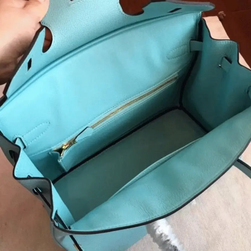 Boutique Quality || Blue Atoll Color Faux Designer Hermes Birkin 35cm Handbag