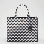 Boutique Quality || Prada Symbole Large Bag in White/Blue Jacquard Fabric