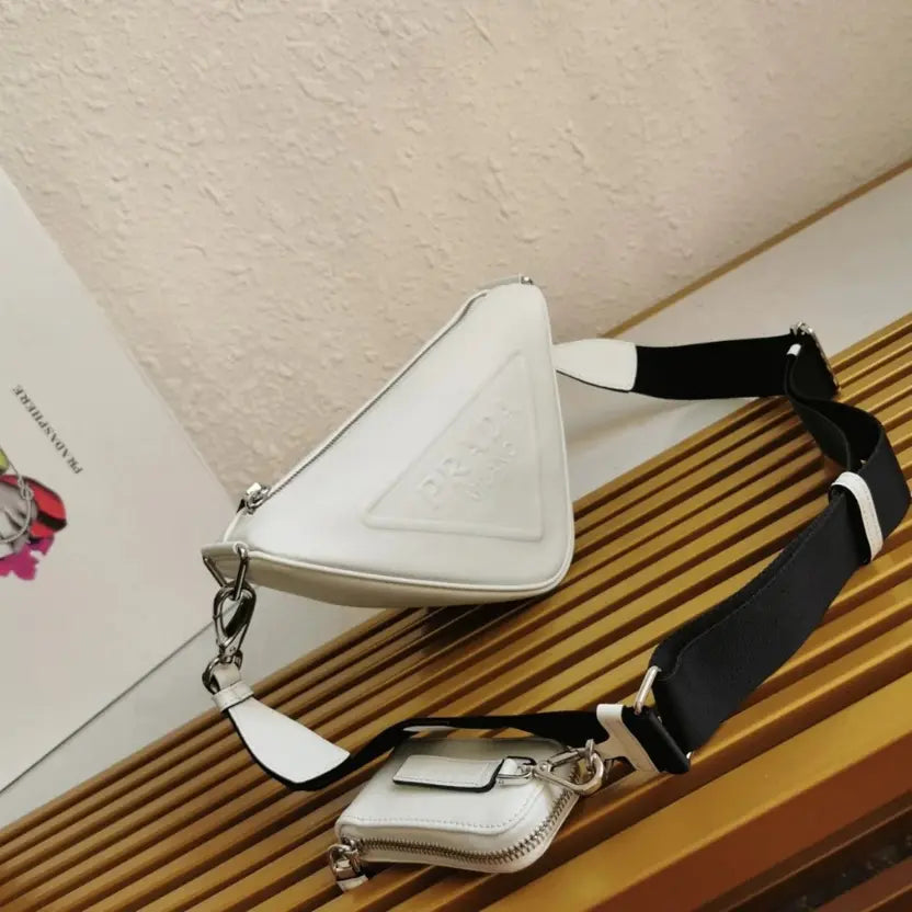 Boutique Quality || Prada Triangle Shoulder Bag in White