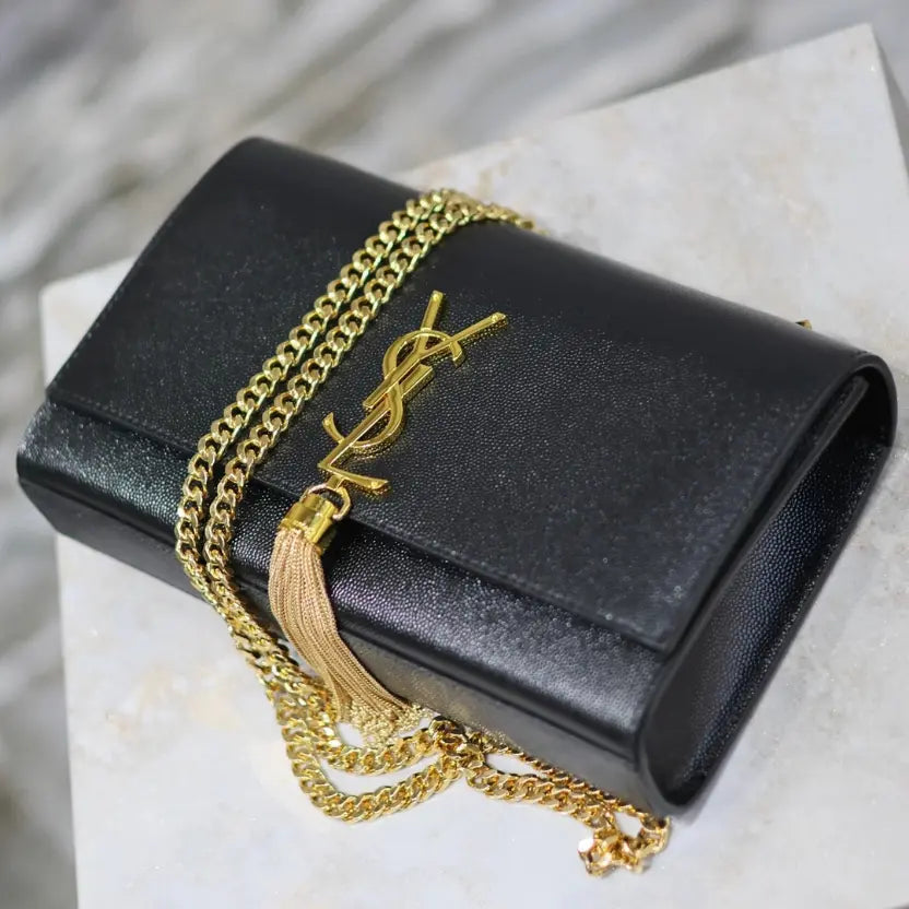 Boutique Quality || KATE 24cm Tassel Bag in Black and Gold