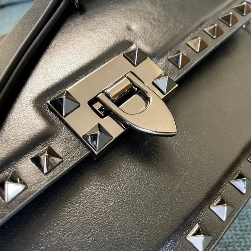 Boutique Level Quality || Valentino Garavani Rockstud East-West Leather Shoulder Bag in Black
