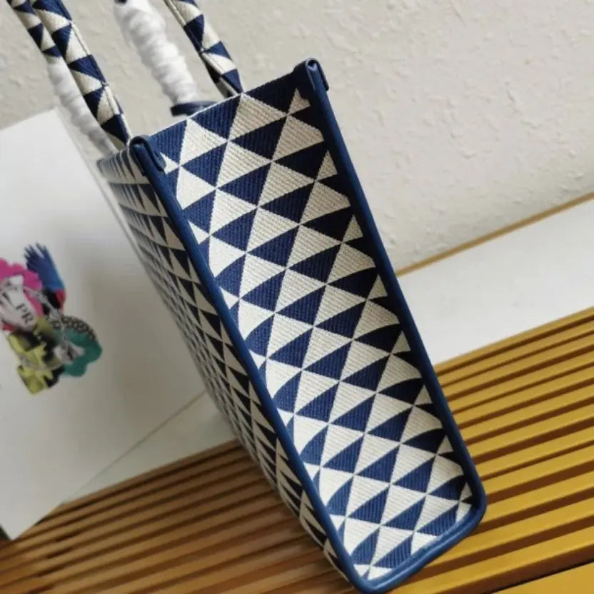 Boutique Quality || Prada Symbole Large Bag in White/Blue Jacquard Fabric