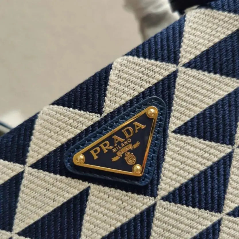 Boutique Quality || Prada Symbole Large Bag in White/Blue Jacquard Fabric