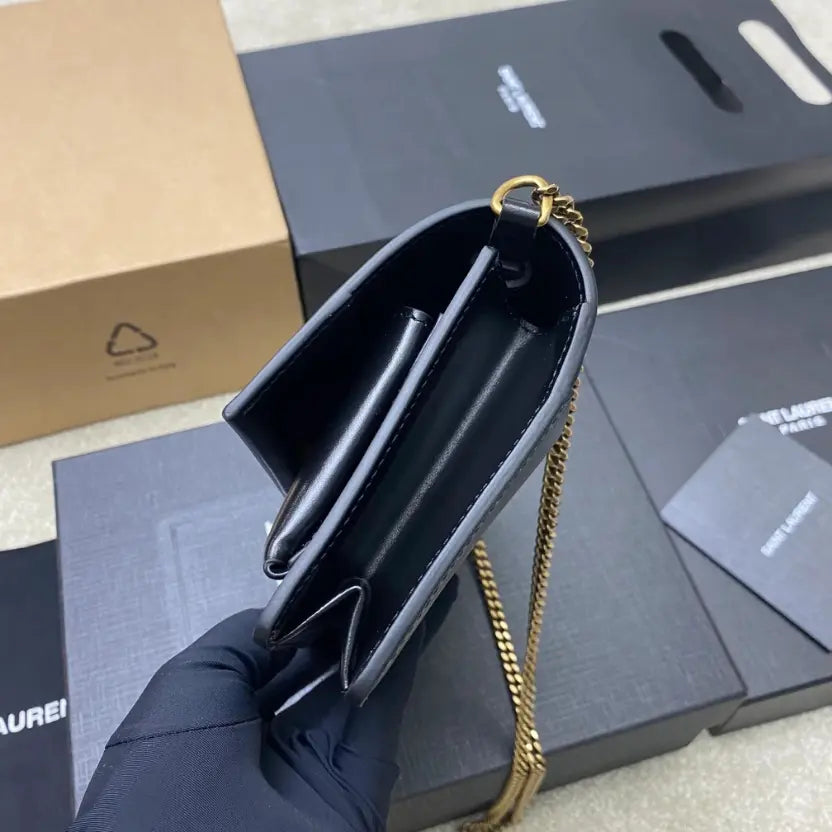 Boutique Quality || YSL Black Leather Clutch Bag