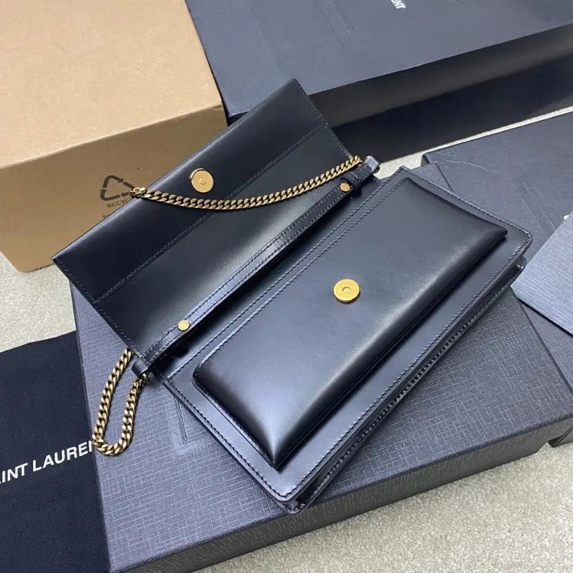 Boutique Quality || YSL Black Leather Clutch Bag