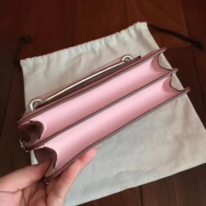 Boutique Quality || Rose dragee Hermes Mini Sac Roulis handbag