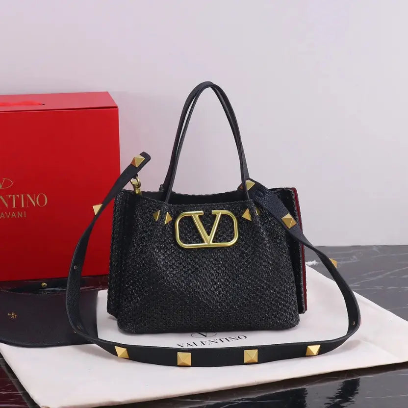Boutique Level Quality || Valentino Garavani Rockstud Handmade Woven Shopping Bag