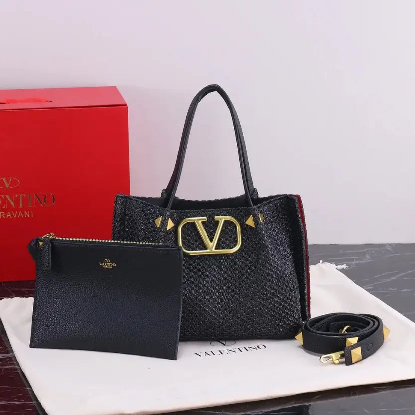 Boutique Level Quality || Valentino Garavani Rockstud Handmade Woven Shopping Bag
