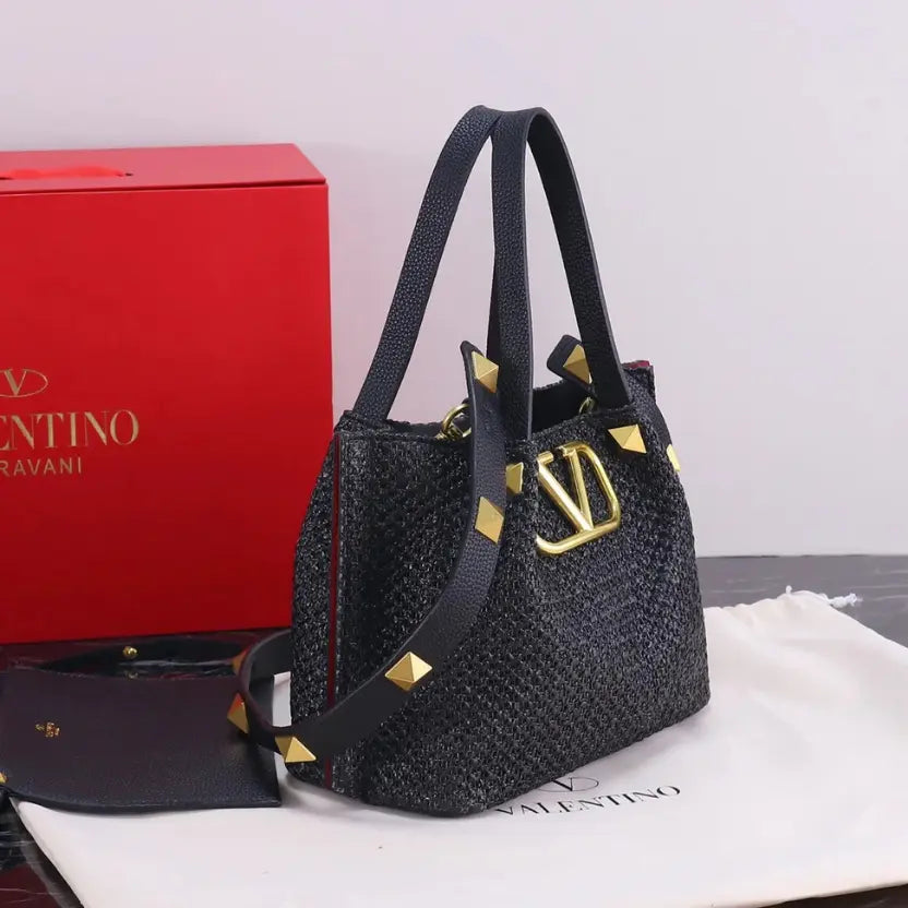 Boutique Level Quality || Valentino Garavani Rockstud Handmade Woven Shopping Bag