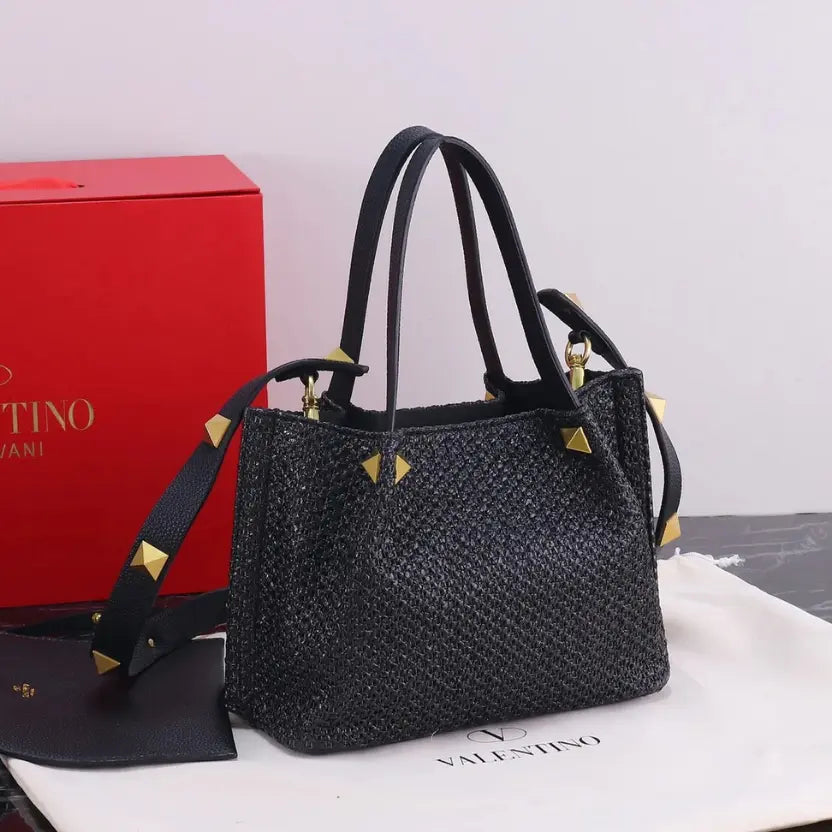 Boutique Level Quality || Valentino Garavani Rockstud Handmade Woven Shopping Bag