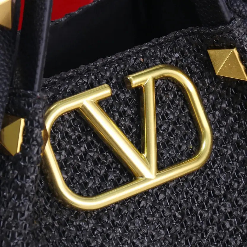 Boutique Level Quality || Valentino Garavani Rockstud Handmade Woven Shopping Bag
