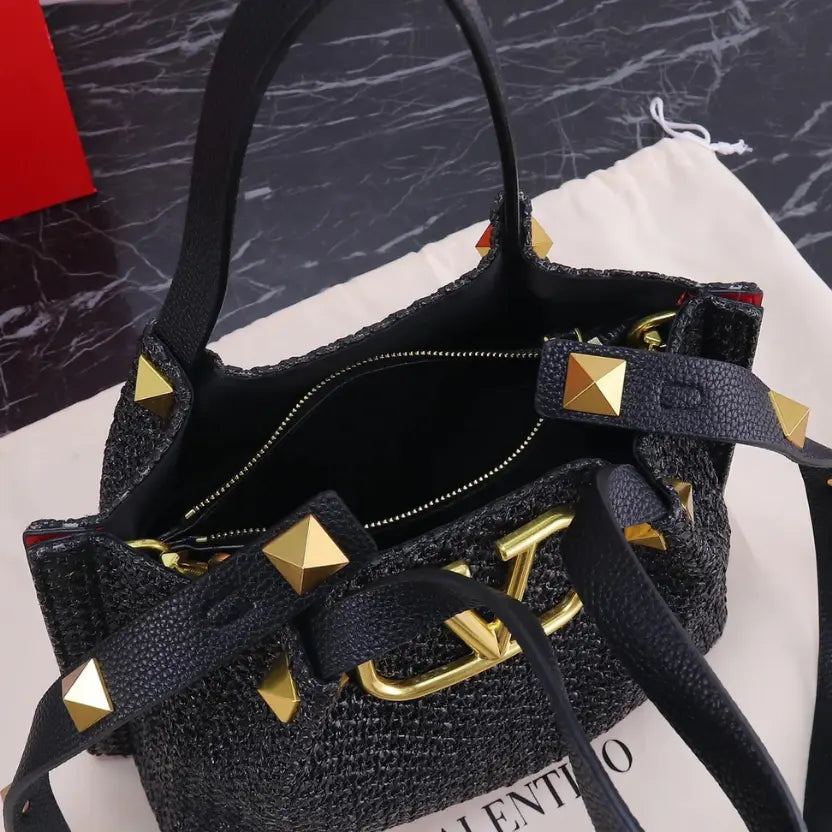 Boutique Level Quality || Valentino Garavani Rockstud Handmade Woven Shopping Bag
