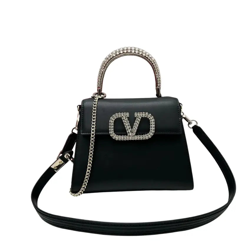 Boutique Level Quality || Valentino's New VSLING Small Crystal-Embellished Handbag in Black