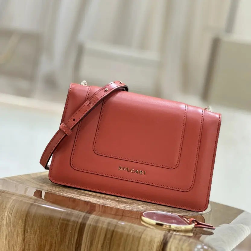 Boutique Level Quality || Bvlgari Serpenti Forever Crossbody Bag In Orange with Wine Red
