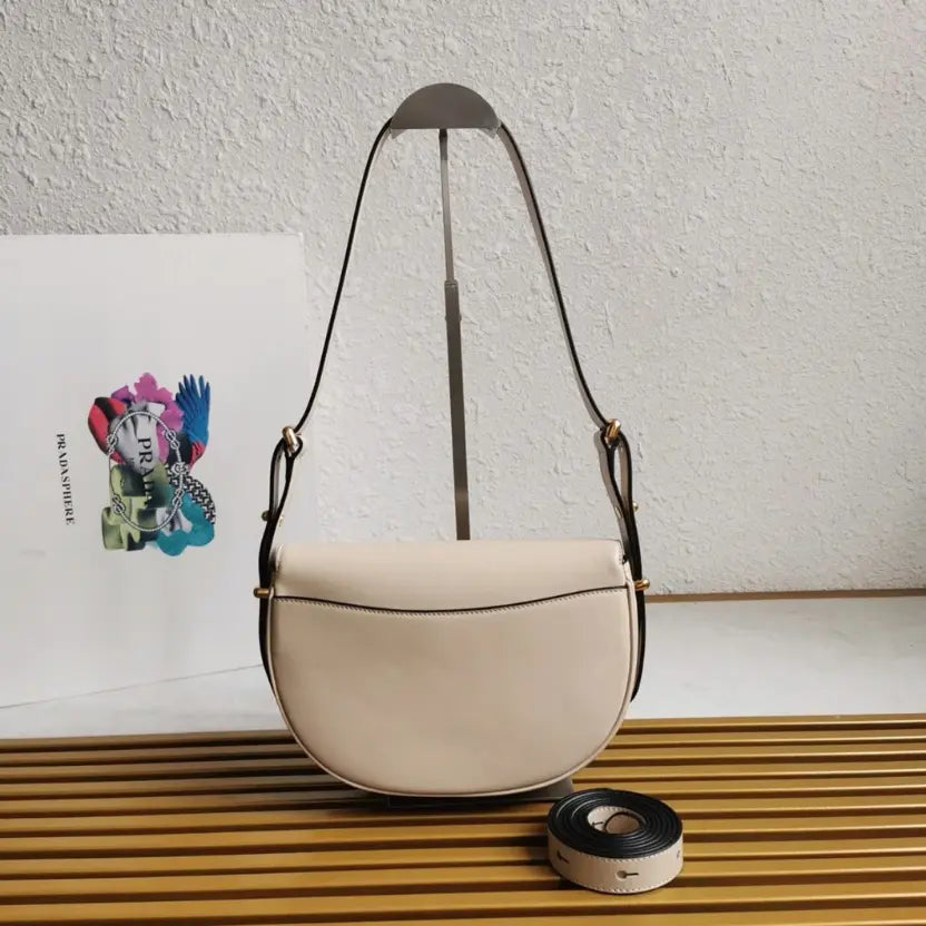 Boutique Quality || Prada Beige Arque Shoulder Bag with Flap Knockoff