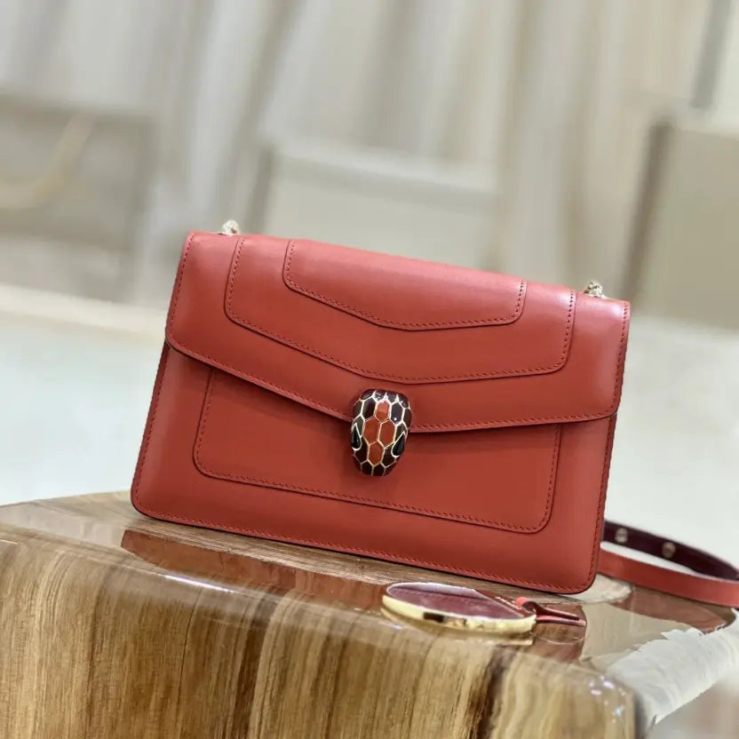 Boutique Level Quality || Bvlgari Serpenti Forever Crossbody Bag In Orange with Wine Red
