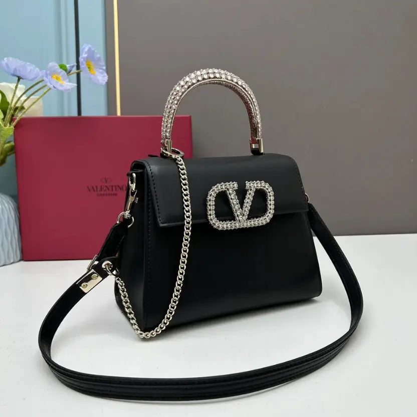Boutique Level Quality || Valentino's New VSLING Small Crystal-Embellished Handbag in Black